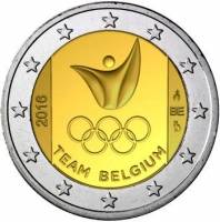(016) Монета Бельгия 2016 год 2 евро "Олимпийская сборная Бельгии"  Биметалл  PROOF